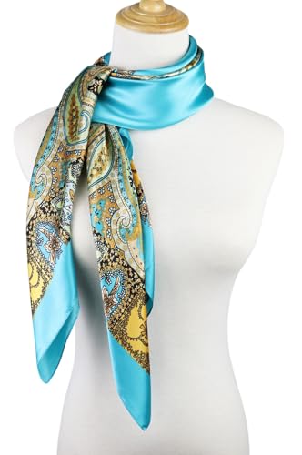 vabovin Satin Head Scarf for Women Silk Like Hair Scarf, 35 x 35 in | Silk Feel Fabric, Hair Wrap for Sleeping, Headscarf and Neck Scarf, Square Bandana Style, Fashion Accessory - color: 025 Blue Cashew