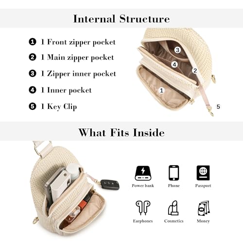Haytijoe Faux Straw Crossbody Bags for Women RFID Summer Raffia Sling Bag Beach Vacation Travel Purse - color: Boho White Thick