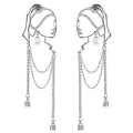 Unique Abstract Face Art | Dangle Statement Long Earrings for Women | Rhinestone Tassel Handmade Chandelier Earrings - color: silver