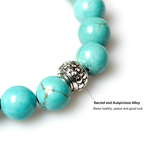 108 Mala Beads Necklace 7 Chakra Buddhist Prayer Beaded Bracelet Tree of Life Pendant Stone Yoga Necklace - color: Turquoise-Tree