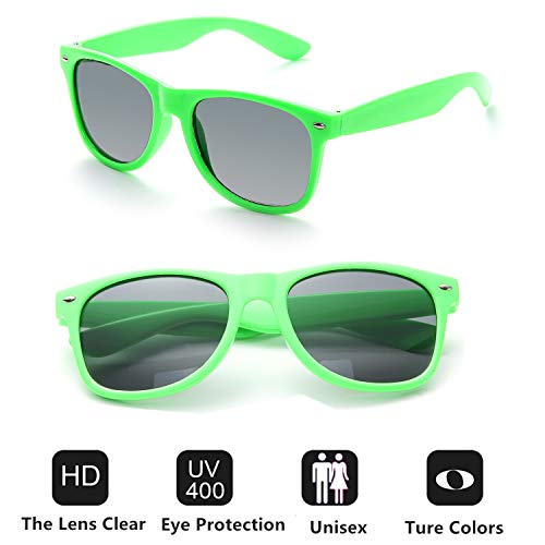 Eyegla Sunglasses Bulk Party Sunglasses Pack 80s Shades Eyewear Set for Men Women 8/10/20/30Pack - color: Green Frame / Grey 10 Pack