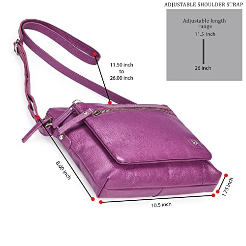 Leather Crossbody Bags for Women Small Soft Genuine Pebbled Sling Shoulder Handbag Crossover Purse with Full Adjustable Strap (Amethyst Nappa) - color: Amethyst Nappa