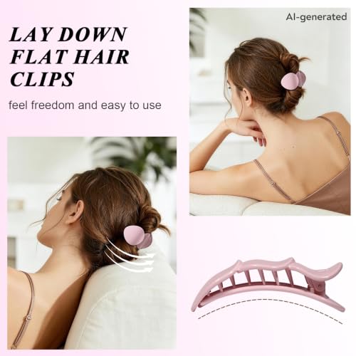 Medium Flat Hair Clips for Women, French Claw Clips Strong Hold for Thick & Thin Hair, Duckbill Hair Clips Non Slip for Driving Yoga - White, Pink, Purple, Green, 4pcs - color: White, Pink, Purple, Green