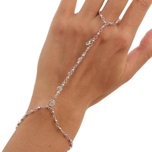 Simple Crystal Bead Hand Chain Jewelry Wedding Rhinestone Finger Rings Bracelet Summer Beach Hand Chain Bikini Foot Chain Jewelry for Women