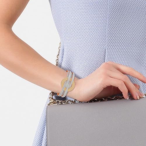 Long tiantian Leather Wrap Bracelets for Women Circle Rhinestones Boho Layered Bracelet Cuff Bangle Bracelet Jewelry Birthday Gifts for Women Holiday Outfits - color: B5:silver