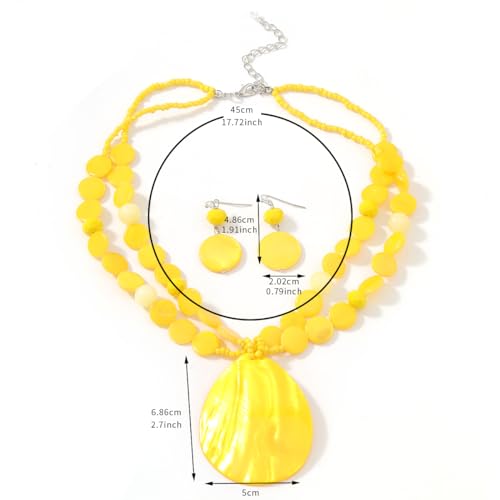 Big Teardrop Pendant Necklaces for Women Colorful Beaded Necklaces Statement Set for Holiday. - color: Yellow