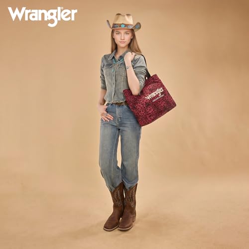 Montana West Wrangler Large Tote Bag for Women Designer Leopard Print Purse for Travel Work Gym - color: Red