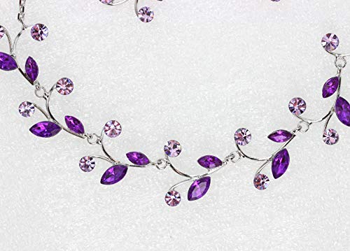 Faship Gorgeous Rhinestone Crystal Floral Necklace Earrings Set - color: Purple/Electric-purple