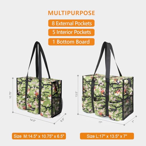 TOPDesign Utility Water Resistant Tote Bag with 13 Pockets, Top Zipper Closure & Thick Bottom Support, for Working Women - color: Bird, size: Medium
