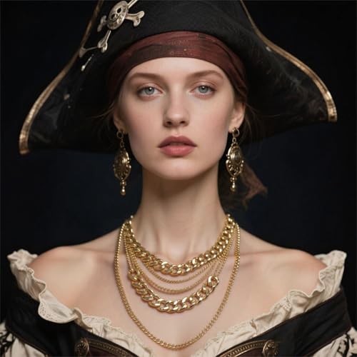 Gold Chunky Necklaces for Women Multi Layered Punk Gold Statement Necklaces Hip Hop Portrait Cuban Link Chain Necklace 90s Outfit Accessories - style: Style1