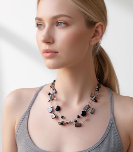 FULU AUTUMN Beaded Statement Necklaces for Women Shell Bead Chunky Collar Necklace Summer Layer boho Costume Jewelry for Her - color: Black
