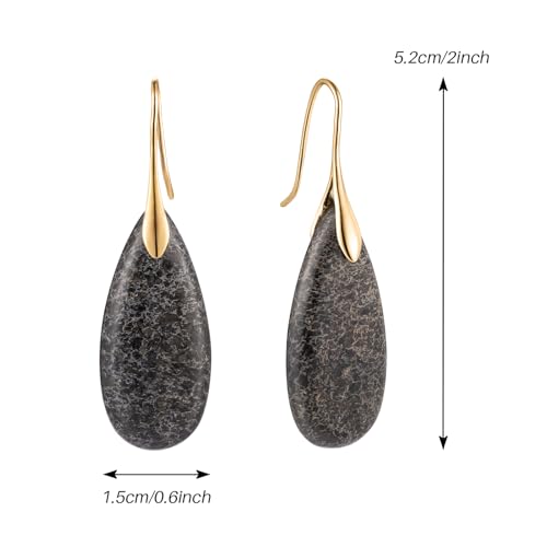SELOVO Stone Fishhook Dangle Drop Earrings Statement Earrings for Women Stone - color: Black-Gold Color Hook