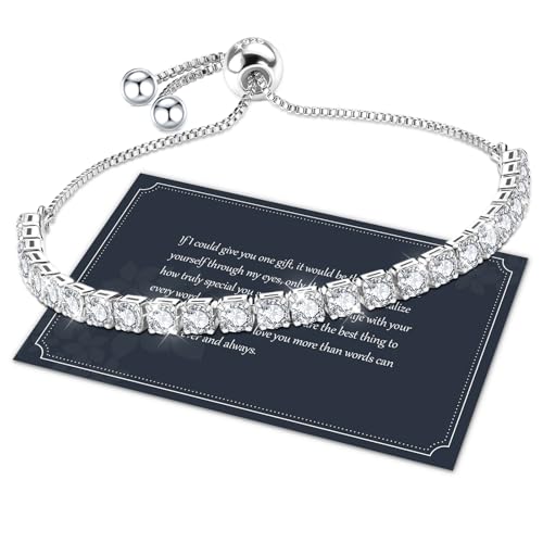 J.Fée Silver Bracelet, S925 Tennis Bracelet with Sparkling 5A Cubic Zirconia Silver Bracelets for Women Adjustable Bracelet for Women Bracelets Womens Bracelet Women Gifts for Women Mom - color: 4MM Silver