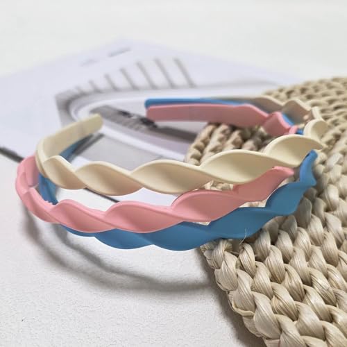 Springtime 6pcs Thin Wavy Plastic Headbands for Girls Women,Non Slip Teeth Headbands, Scalloped Design, Matte Flexible Hair Hoops, Comfort Solid Color Hair Accessories for Daily Wear - color: Bright color