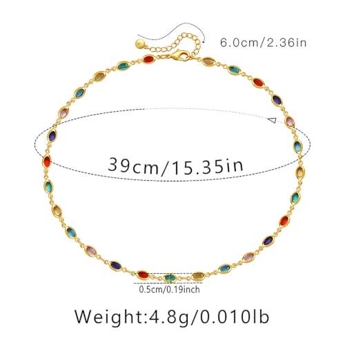 Beaded Choker Necklaces for Women 18k Gold Plated Dainty Gold Choker Necklaces for Women - style: Colorful Oval 27