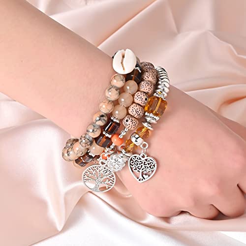 Bohemian Bracelet Sets for Women - 6 Sets Stackable Stretch Bracelets Multi-color Boho Jewelry for Women Hippie Bracelets Dainty Jewelry - color: Tree of Life Bead Bracelets