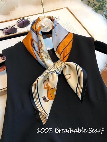 100% Mulberry Silk Scarf for Women Hair Lightweight Square Neckerchief Wrap For Head Scarves 21" - color: 25-orange Horse /21"*21"