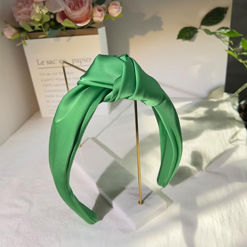 Green Knotted Headbands for Women Satin Wide Headband Non Slip Head Bands Fashion Headband Hair Styling Accessories Womens Sisters Girls Gifts - color: Green