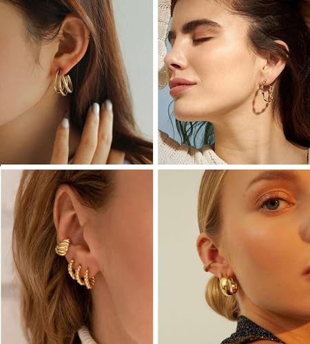 36 Pairs Gold Hoop Earrings Set for Women, Chunky Gold Earrings Multipack, Trendy Silver Hoop Earring Pack Jewelry - color: Style1-gold