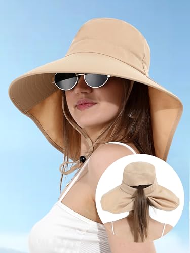 LA CARRIE Women Sun Hats Breathable Wide Brim UV Protection UPF 50+ with Neck Flap Hat for Summer Beach - color: Khaki