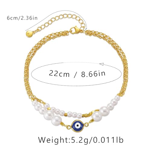 Yumikoo 18k Gold Plated Anklet Ankle Bracelets for Women - style: Evil Eye Pearl