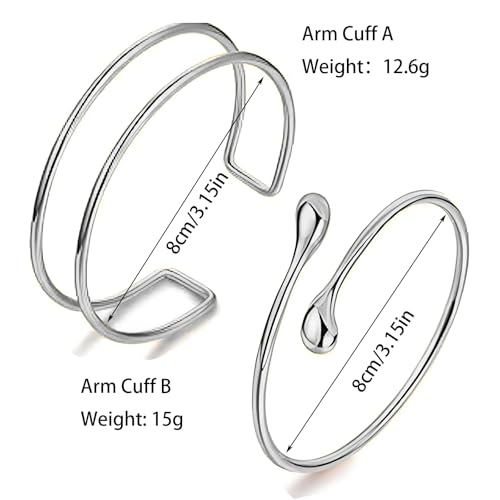 Silver Arm Cuff for Women Open Adjustable Armband Stackable Upper Arm Bracelet Bangle Minimalist Summer Beach Cuff Jewelry - color: Silver Arm Cuss AB