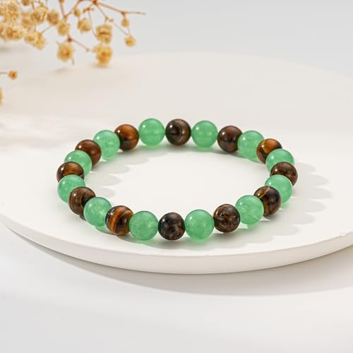 Gnamy Healing Crystal Bracelet for Women, Natural Stone Beaded Healing Crystal Bracelet Triple Protection Stress Relief Beads Jewelry Birthday Gifts Jewelry for Her - style: Money