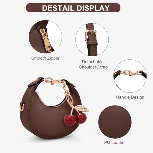 JQWSVE Small Top Handle Bags for Women Mini Purses Cute Ladies Handbags Crescent Mini Crossbody Bags with Cherry - color: A04-small-brown