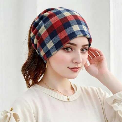 Women's Slouchy Beanie Cap Chemo Headwear Hats Scarf - color: J - Red Black