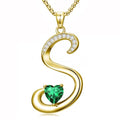 Birthday Gifts for Women 18k Gold Initial Necklaces for Women Simple Alphabets Letters with Birthstone Pendants Name Jewelry Anniversary Wedding Gifts for Sister Daughter Her (with Gift Box) - color: 05-May-Emerald, style: Letter S