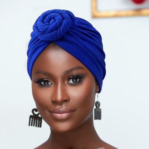 African Women Turban Caps Pre-Tied Twisted Turbans Head Scarf for Women Hair Wraps Cover Beanie Cancer Chemo Headwear - color: 1 Pack Twisted Braid: Blue