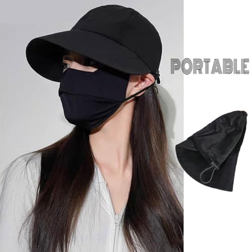huablo UPF 50+ Womens Sun Hat Wide Brim Sun Hat UV Protection Hiking Fishing Hat Adjustable Head Circumference for Easy Carry - color: Black