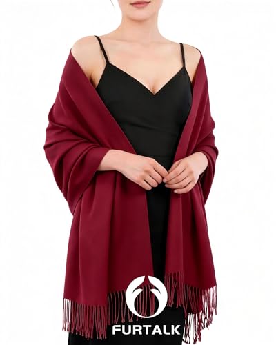 FURTALK Pashmina Shawl Wraps for Women Evening Dresses Blanket Scarves Fashion Scarf Wedding Gifts - color: Dark Red