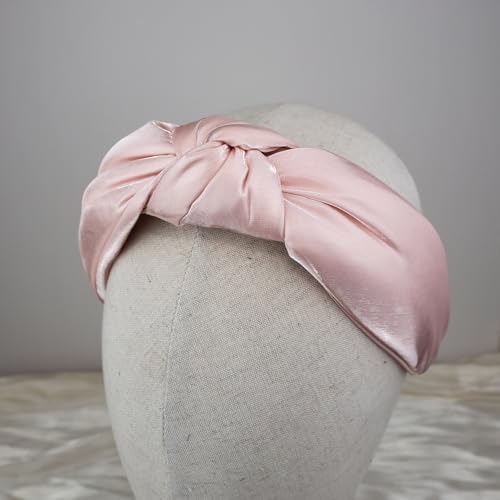 Pink Knotted Headbands for Women Satin Shine Non Slip Fashion Hair Bands for Sisters Girls Gifts - color: Silk Shine-Pink