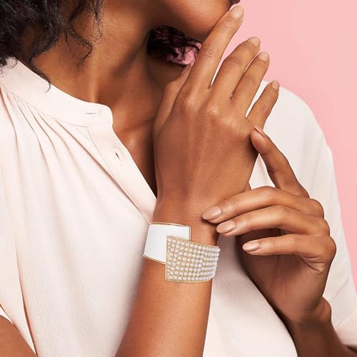 ELABEST Stylish Rhinestone Bracelet Cuff Bracelets Stretch Bracelets Sparkly Hand Chain Wedding Parties Jewelry Accessories for Women - color: Pearl-White