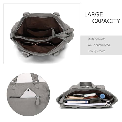 KL928 Large Purses for Women Shoulder Bag Tote Handbags Stylish Vegan Leather Hobo Bags Ladies, A-Black-4 | Large - color: A-grey-2