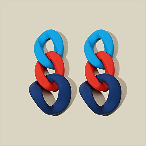 Charm Elegant Hollow Color Chain Acrylic Geometric Temperament Dangle Drop Earrings Bohemian Minimalist Hypoallergenic Jewelry Gift - color: Blue Red ShenBlue earrings