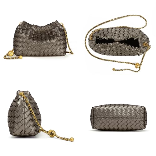 Joryin Woven Women's Crossbody Bag & Evening Purse, Trendy Dumpling Clutch & Hobo Cloud Shoulder Bag Trendy Dumpling Clutch - color: Woven Leather-metallic Taupe