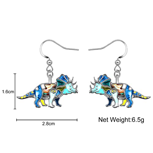 Enamel Alloy Dinosaur Fantasy Dragon Earrings Drop Dangle Unique Animal Jewelry For Women Dragons Gifts - color: Dinosaur Triceratops Blue