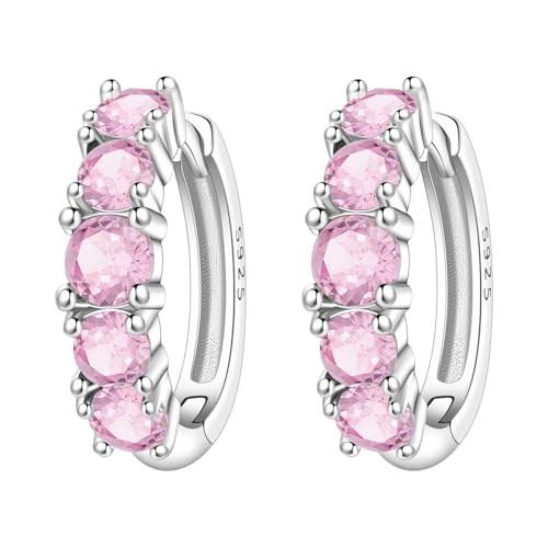 Earrings for Women 925 Sterling Silver Hoop Earring Colorful Cute Fashion Hoop Earrings Graduation Birthday Jewelry Gifts for Women - color: Rhinestone Earrings - Pink