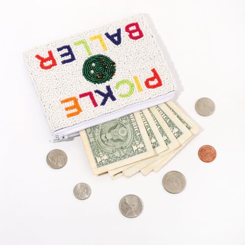 Pickleball Beaded Coin Purse Pouch Game Day Pickle Baller Zipper Wallet Pouch Small Cute Pickleball Sports Accessory Gift Idea for Pickleball Fans - style: Pickleball Bead Coin Purse