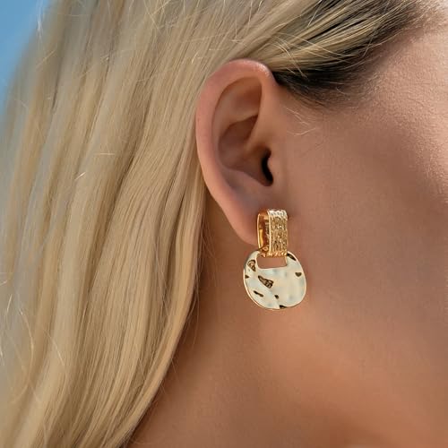 MUYAN Gold and Silver Boho Hammered Dangling Earrings for Women Modern Statement Finish Dangle Drop Earrings Jewelry - color: A Hammered