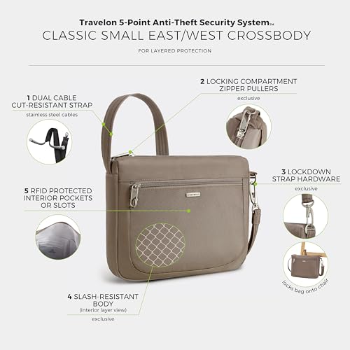 Travelon Anti-Theft Classic Small East/West Crossbody - color: Hazelnut