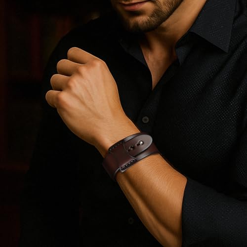 Adjustable Leather Bracelets, Leather Wrap Bracelets Leathers Cuff Bracelet Leathers Wristband for Women for DIY Craft Jewelry Making - style: Punk Rock