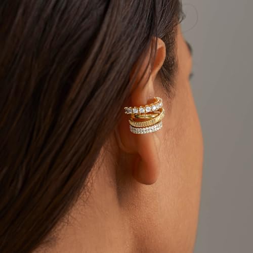 DREMMY STUDIOS Women Ear Cuff Non Piercing | 14K Gold Plated Cubic Zirconia Fake Earrings Wrap Clip on Cartilage Earring | Lightweight Hypoallergenic Jewelry SINGLE EAR CUFF - style: Sparkle CZ