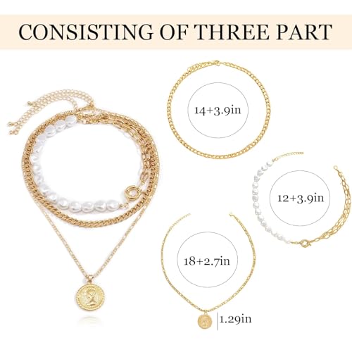 Gold Stack Necklace Chunky Necklaces for Women Trendy Coin Pendant Long Necklaces Western Jewelry for Women Cowgirl Cowboy Chic Country Outfit Boho Accessories Birthday Jewelry Gifts - color: A Layered Pearl Chain Coin Necklaces