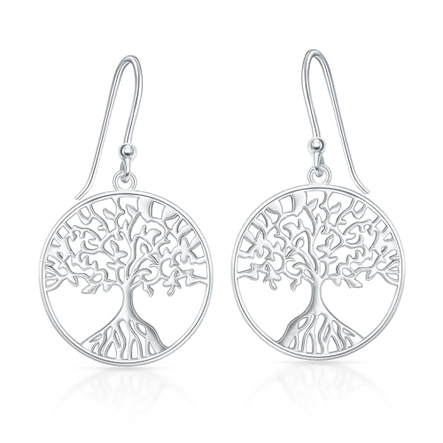 LeCalla Sterling Silver Dangle Earrings for Women | 925 Sterling Silver Long Interlocked Handmade Textured Drop Earring for Women - color: Tree of Life