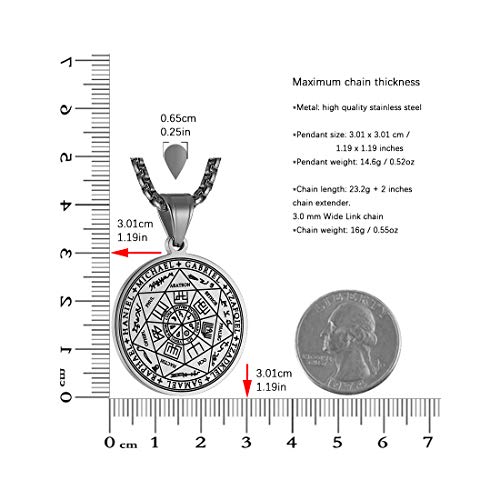 HZMAN Vintage Stainless Steel The Seal of The Seven Archangels Pendant Necklaces 22+2“ Chain - color: Silver
