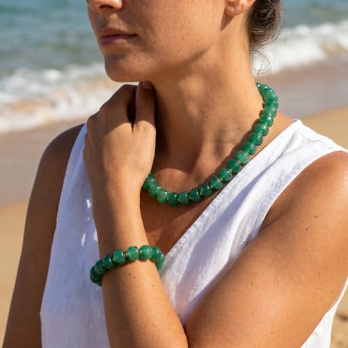 Gmai Chunky Bead Necklace and Bracelet Set for Women Boho Big Bead Statement Necklace Adjustable Fashion Trendy Summer Necklaces Jewelry Gift Set - color: green 2pcs set