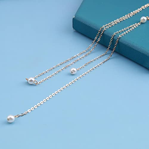 Boho Pearl Back Chain Necklace Gold Layered Backdrop Necklace Body Chain Pearl Bridal Back Drop Chain Summer Beach Body Jewelry for Women Gifts (Gold) - color: Gold